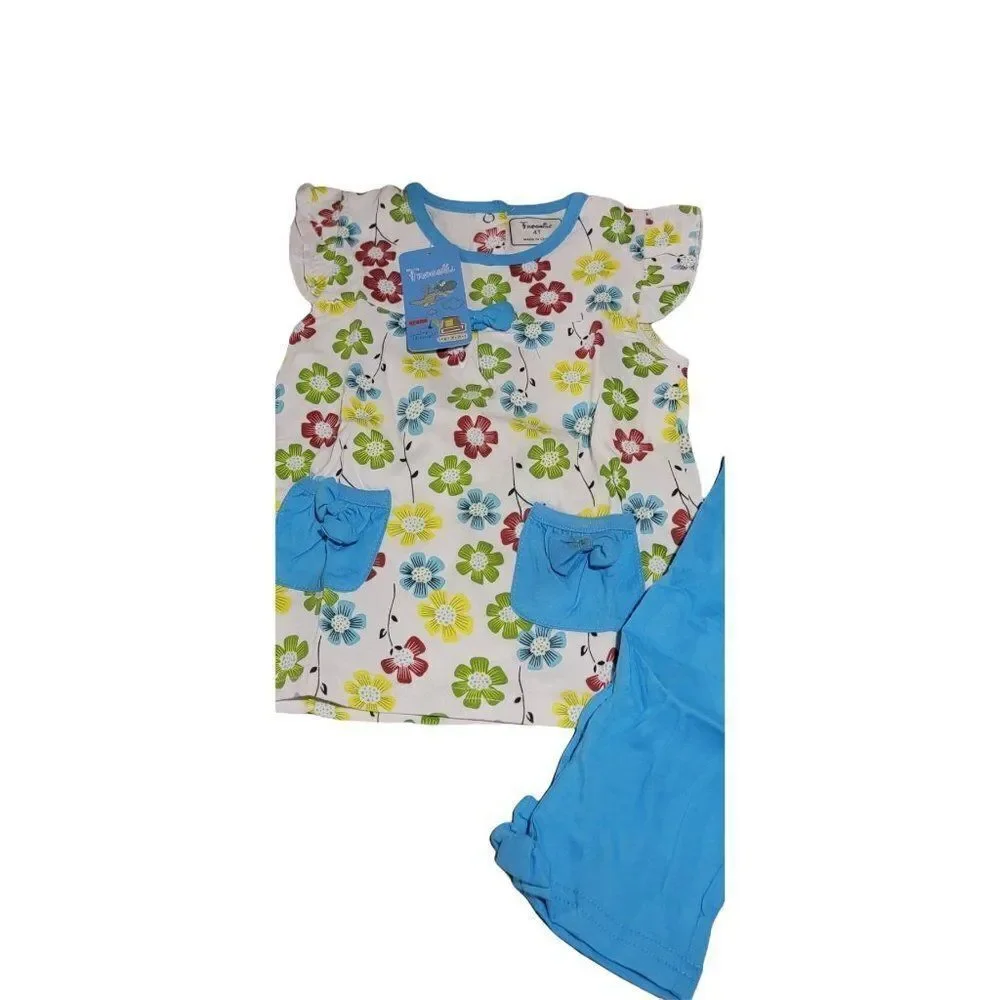 Frogwill Little Girls White Blue Floral Cap Sleeve 2 Piece Pant Set Size 4T